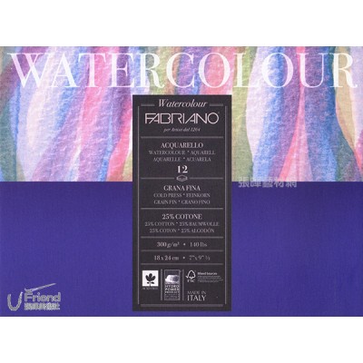 Fabriano法比亞諾Watercolor冷壓無酸中粗紋畫家水彩本20張300g#7361