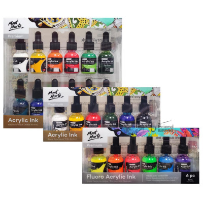 Mont Marte蒙馬特Acrylic Ink滴管式丙烯壓克力墨水20ml盒裝6-12色#PMNK